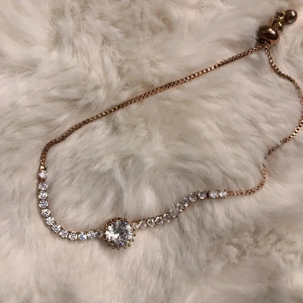 Vintage Rose Gold & Rhinestone Toggle Bracelet and Earrings